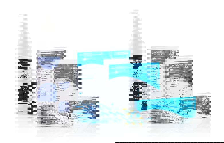 Collection of consumables including testing devices and Eschmann branded hand sanitiser